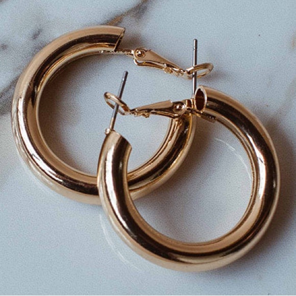 Mary Kathryn Gold Tube Hoops - Picture 3 of 3